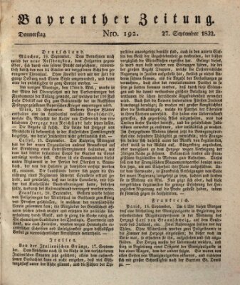 Bayreuther Zeitung Donnerstag 27. September 1832