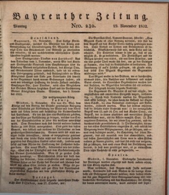 Bayreuther Zeitung Montag 19. November 1832