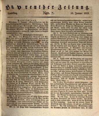 Bayreuther Zeitung Donnerstag 10. Januar 1833