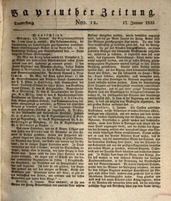 Bayreuther Zeitung Donnerstag 17. Januar 1833