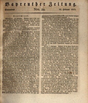 Bayreuther Zeitung Samstag 16. Februar 1833