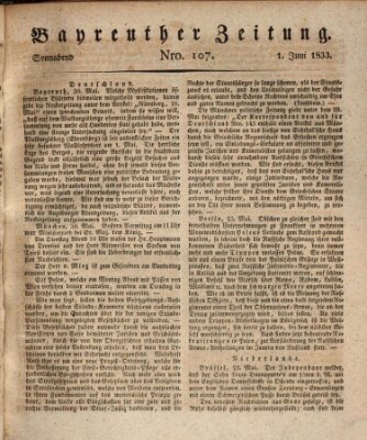 Bayreuther Zeitung Samstag 1. Juni 1833