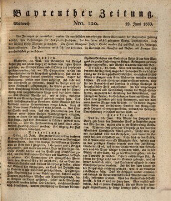 Bayreuther Zeitung Mittwoch 19. Juni 1833