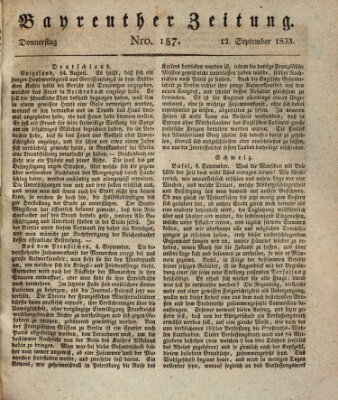 Bayreuther Zeitung Donnerstag 12. September 1833