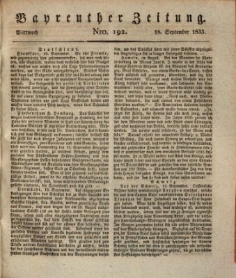 Bayreuther Zeitung Mittwoch 18. September 1833