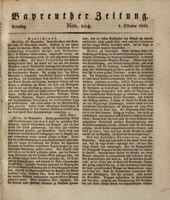 Bayreuther Zeitung Dienstag 1. Oktober 1833