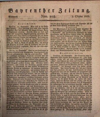 Bayreuther Zeitung Mittwoch 2. Oktober 1833