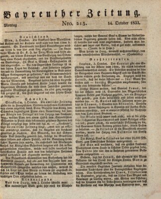 Bayreuther Zeitung Montag 14. Oktober 1833