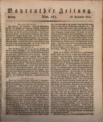 Bayreuther Zeitung Freitag 20. Dezember 1833