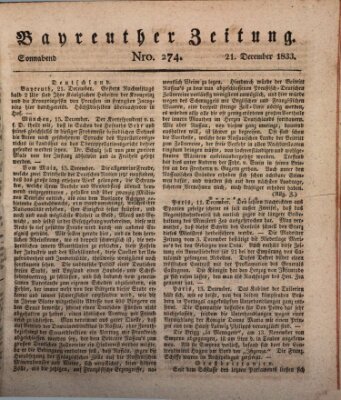 Bayreuther Zeitung Samstag 21. Dezember 1833