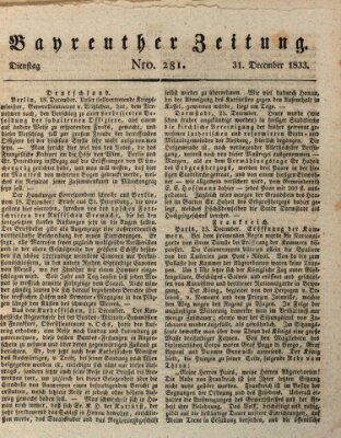 Bayreuther Zeitung Dienstag 31. Dezember 1833