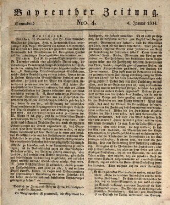 Bayreuther Zeitung Samstag 4. Januar 1834