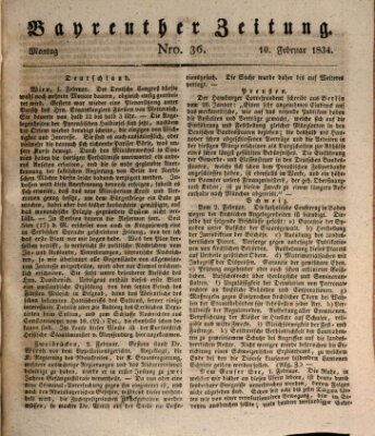 Bayreuther Zeitung Montag 10. Februar 1834