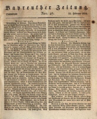 Bayreuther Zeitung Samstag 22. Februar 1834