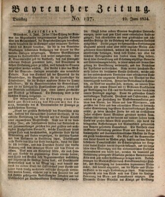 Bayreuther Zeitung Dienstag 10. Juni 1834