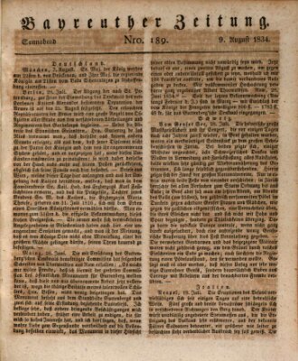 Bayreuther Zeitung Samstag 9. August 1834