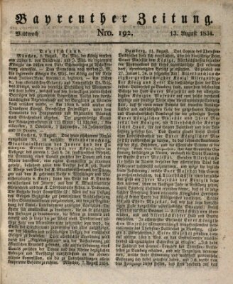 Bayreuther Zeitung Mittwoch 13. August 1834