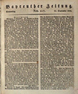 Bayreuther Zeitung Donnerstag 11. September 1834