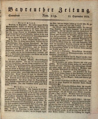 Bayreuther Zeitung Samstag 13. September 1834