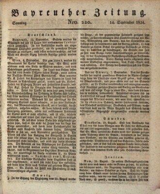 Bayreuther Zeitung Sonntag 14. September 1834