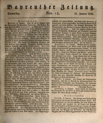 Bayreuther Zeitung Donnerstag 15. Januar 1835