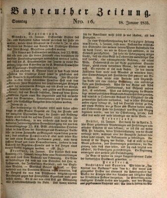 Bayreuther Zeitung Sonntag 18. Januar 1835