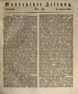 Bayreuther Zeitung Donnerstag 19. Februar 1835