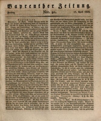 Bayreuther Zeitung Freitag 17. April 1835