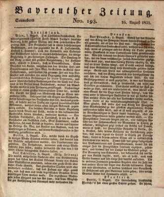 Bayreuther Zeitung Sonntag 16. August 1835