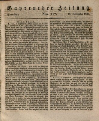 Bayreuther Zeitung Samstag 12. September 1835