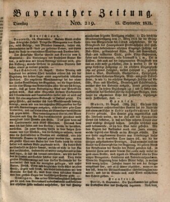 Bayreuther Zeitung Dienstag 15. September 1835