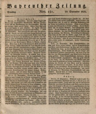 Bayreuther Zeitung Dienstag 29. September 1835