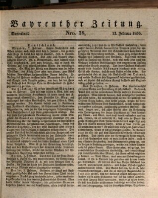 Bayreuther Zeitung Samstag 13. Februar 1836