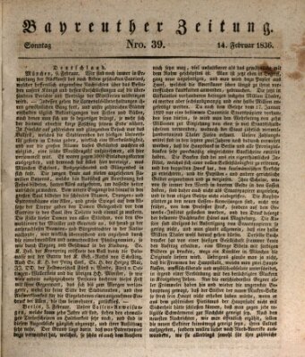 Bayreuther Zeitung Sonntag 14. Februar 1836