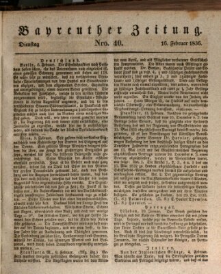 Bayreuther Zeitung Dienstag 16. Februar 1836