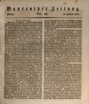 Bayreuther Zeitung Freitag 19. Februar 1836