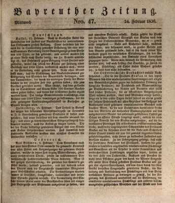 Bayreuther Zeitung Mittwoch 24. Februar 1836