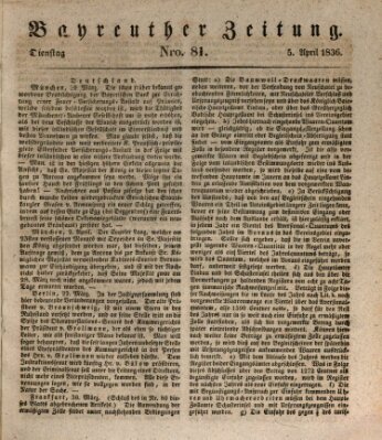 Bayreuther Zeitung Dienstag 5. April 1836