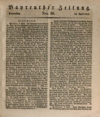 Bayreuther Zeitung Donnerstag 14. April 1836