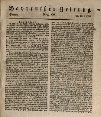 Bayreuther Zeitung Sonntag 17. April 1836