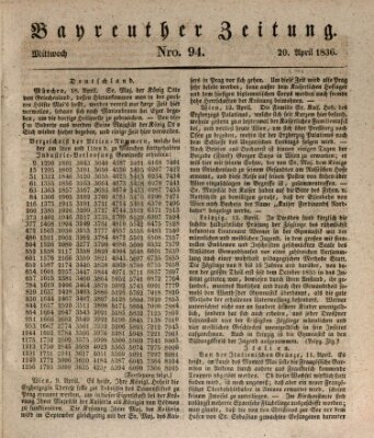 Bayreuther Zeitung Mittwoch 20. April 1836