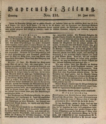 Bayreuther Zeitung Sonntag 26. Juni 1836