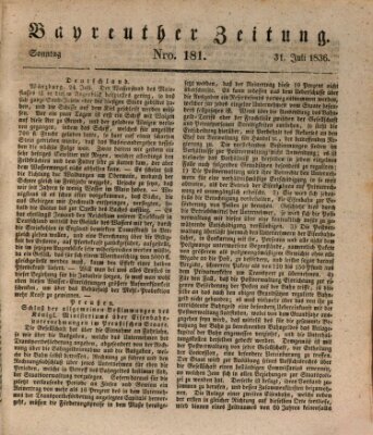 Bayreuther Zeitung Sonntag 31. Juli 1836