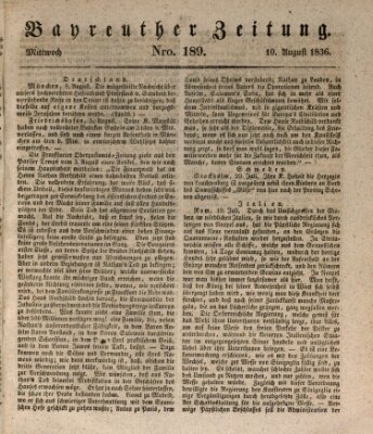 Bayreuther Zeitung Mittwoch 10. August 1836