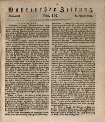 Bayreuther Zeitung Samstag 13. August 1836