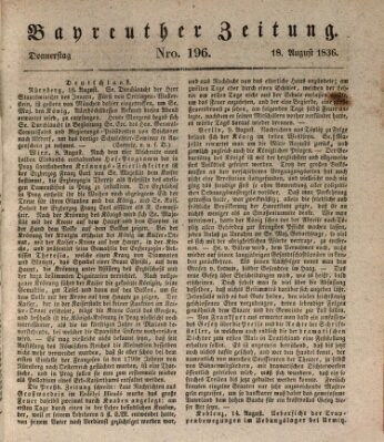 Bayreuther Zeitung Donnerstag 18. August 1836