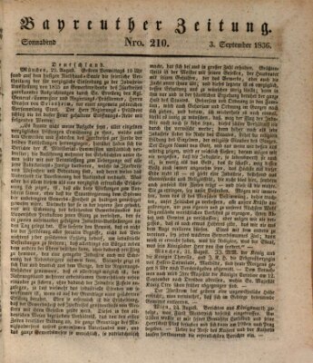 Bayreuther Zeitung Samstag 3. September 1836