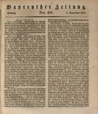 Bayreuther Zeitung Sonntag 4. September 1836