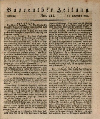 Bayreuther Zeitung Sonntag 11. September 1836