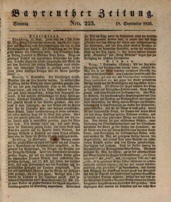 Bayreuther Zeitung Sonntag 18. September 1836